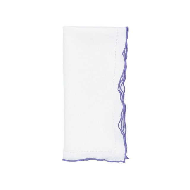 Not Yet Made - Made To Order Linen Napkins With Purple Ruffled Hamdtitch Edges. Set of 4 For Sale - Image 5 of 5