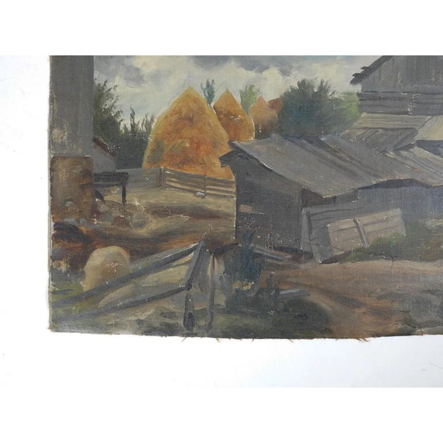 Early 20th Century Vintage Early 20th Century European Rustic Farm Painting For Sale - Image 5 of 8