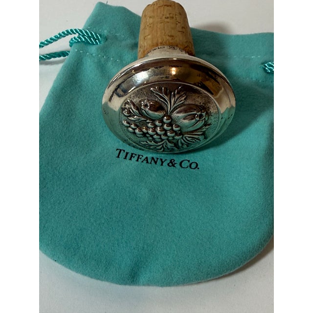 Rare Vintage Tiffany & Co. Sterling Silver Grape Wine Bottle Stopper With Pouch Ex For Sale - Image 11 of 12