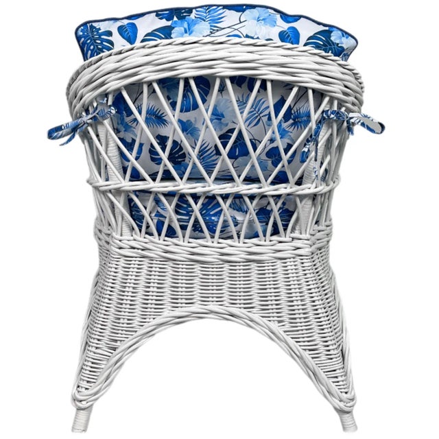 Rattan Club Chairs With New Hibiscus Cushions For Sale - Image 4 of 7