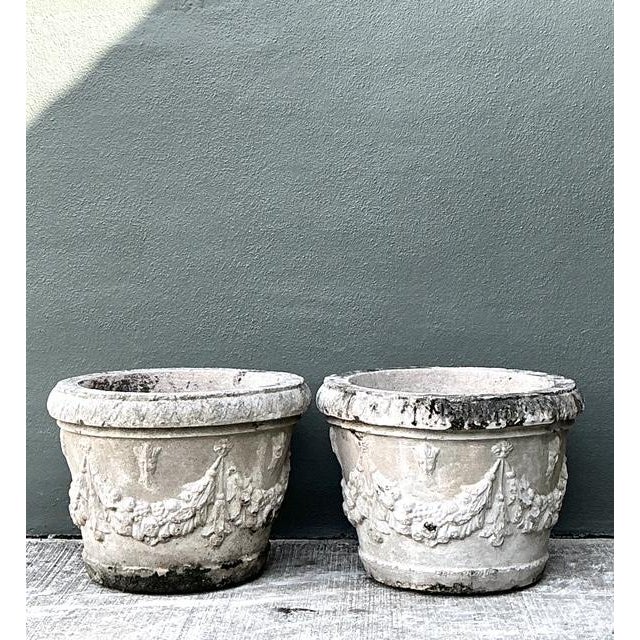 These charming vintage cast concrete planters exude a refined neoclassical elegance, featuring a beautifully detailed...