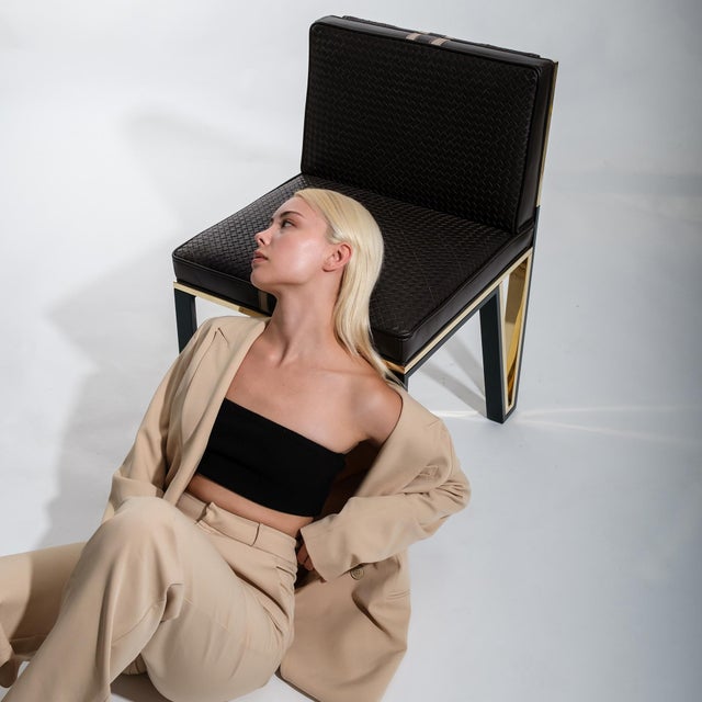 Bizimyer Furniture, "Stella" Chair With Bronze and Exclusive Woven Leather, Tailor Made, Istanbul For Sale - Image 16 of 18