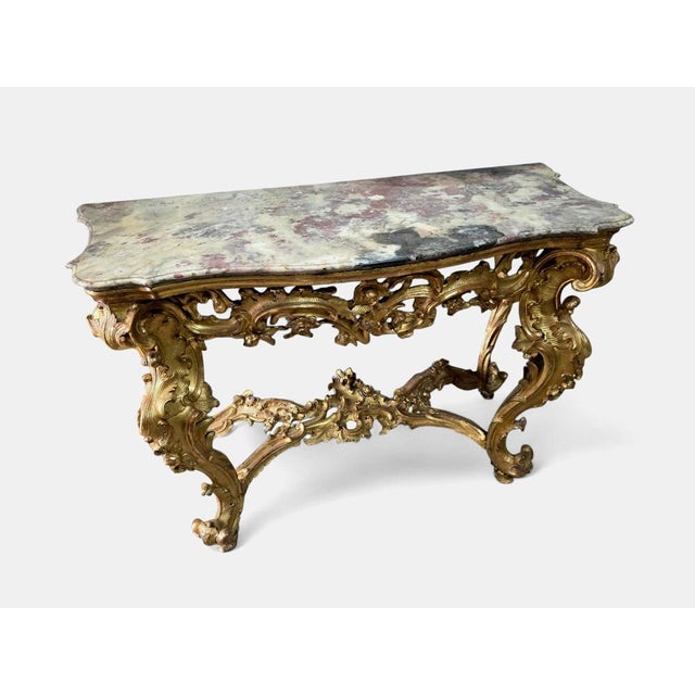 Italian Giltwood Console Table with Marble Top, 1750 For Sale - Image 3 of 13