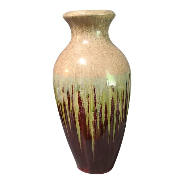 Mid-Century Modern Style Ceramic Drip Glazed Earth Tone Vase For Sale