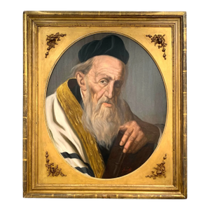 Mid 20th Century Painting of Scholar Oil on Canvas Rabbi Portrait Signed Guszich in Frame
