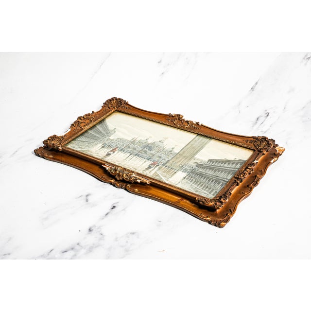 Lovely Venetian Scene Watercolor Antique Painting St. Marks Basilica Square Venice Italy Ornate Frame Art European Grand Tour Wall Decor For Sale - Image 12 of 13