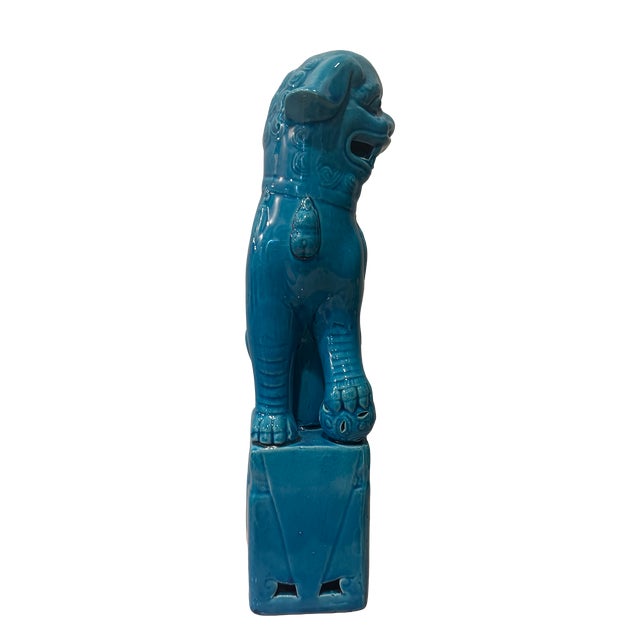 Figurative Large MCM Turquoise Glazed Foo Dog Guardian Sculpture For Sale - Image 3 of 12