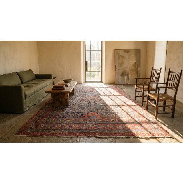1750s Blue Navy Geometric Antique n.e Persian Rug 6'2" X 14'0" Knotted Wool Carpet For Sale - Image 9 of 9