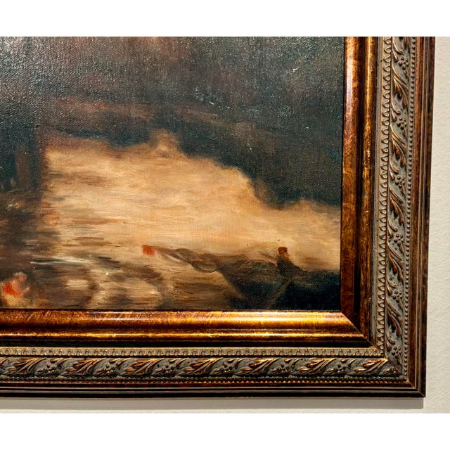 Timeless Moody Windmill Painting by Berthe, ornate bronze frame, circa 1990’s