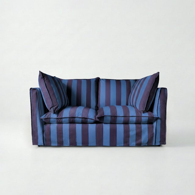 Not Yet Made - Made To Order Sophie Conran Coco 2 Seater Sofa - Coastal Blue & Navy Blue Wide Stripes with Knife Edge Cushion For Sale - Image 5 of 5
