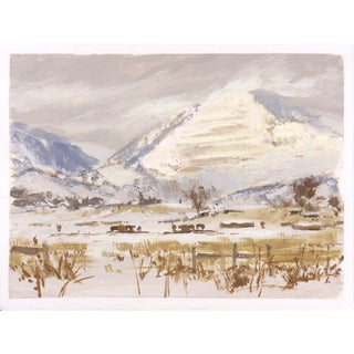 013 - Plein Air-Morrison, CO, 2/23/22 by Judd Mercer | Gouache Painting of a winter landscape with mountains For Sale