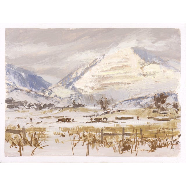 013 - Plein Air-Morrison, CO, 2/23/22 by Judd Mercer | Gouache Painting of a winter landscape with mountains For Sale