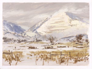 013 - Plein Air-Morrison, CO, 2/23/22 by Judd Mercer | Gouache Painting of a winter landscape with mountains