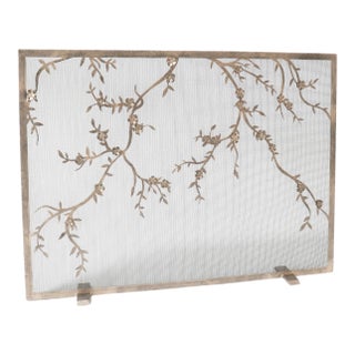 Aged Silver Plum Blossom Fireplace Screen Iron For Sale