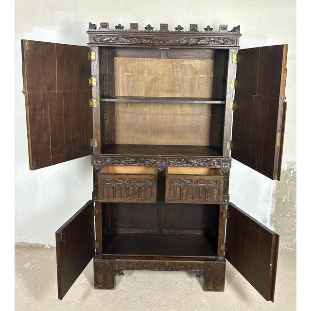 Gothic Revival Oak Cabinet, Early 20th Century For Sale - Image 10 of 15
