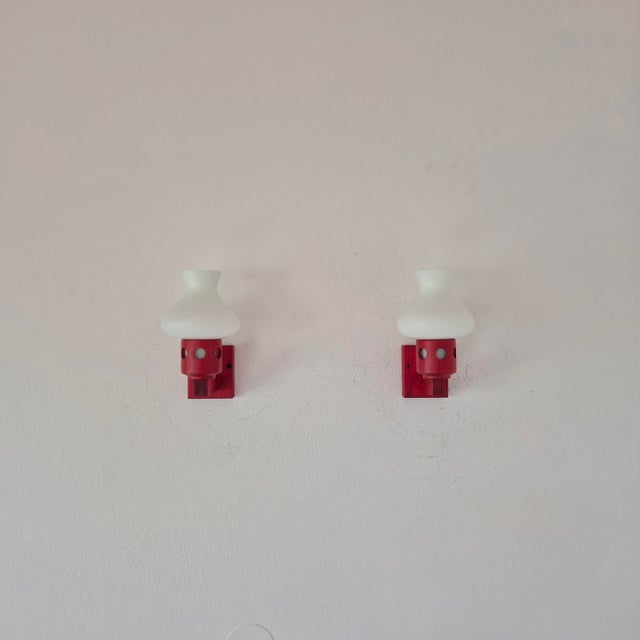 Mid-Century Modern Vintage Wall Lamps in Wood and Opaline Glass from Vitrika, Denmark, 1960s, Set of 2 For Sale - Image 3 of 10