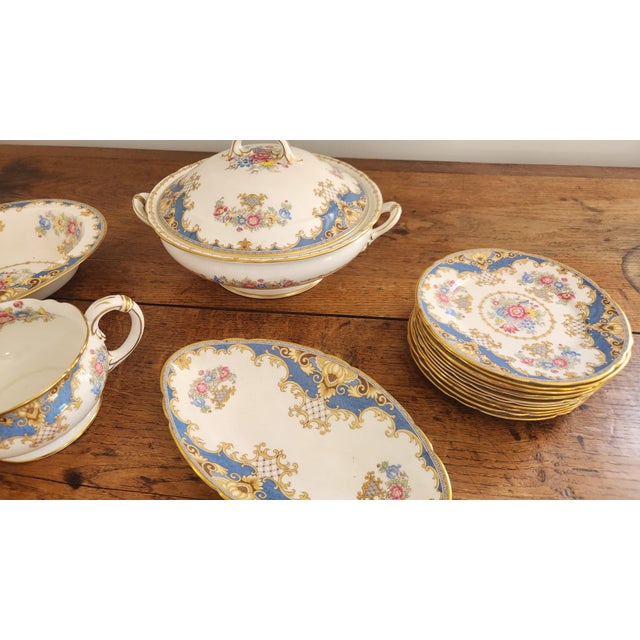 Blue Vintage Shelley Sheraton 13291 Blue & Gold Bone China 16-Piece Serving Set For Sale - Image 8 of 18