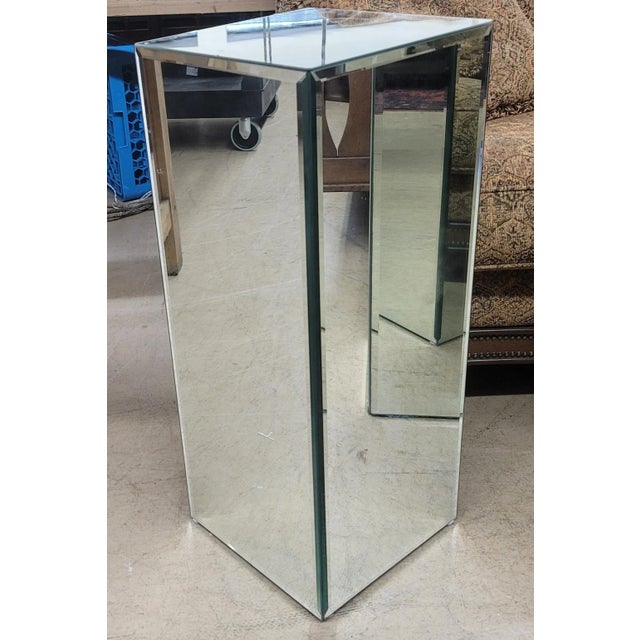 Set of 3 Graduated Modernist Beveled Glass Mirrored Pedestals Columns For Sale - Image 9 of 12