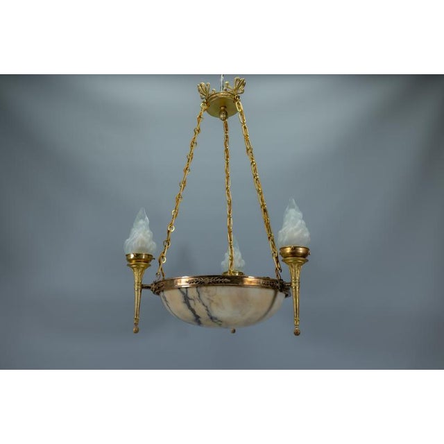 Early 20th Century French Empire Alabaster, Glass, and Bronze Six-Light Chandelier, 1890s For Sale - Image 11 of 18
