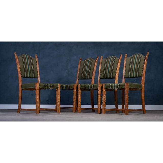 Vintage Brutalist Oak Dining Chairs by Henning Kjærnulf, 1960s, Set of 4 For Sale - Image 4 of 6