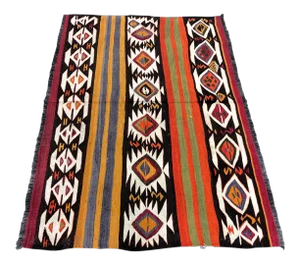 1960s Vintage Turkish Anatolian Handwoven Kilim Rug - 3′2″ × 4′10″
