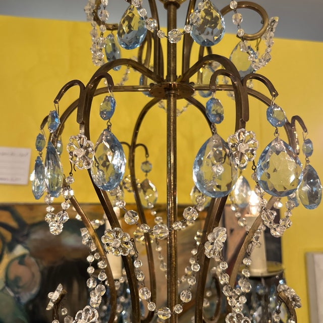 Bronze Finish Iron Scroll Crystal Swag Chandelier With Bronze Finish Canopy For Sale - Image 10 of 11