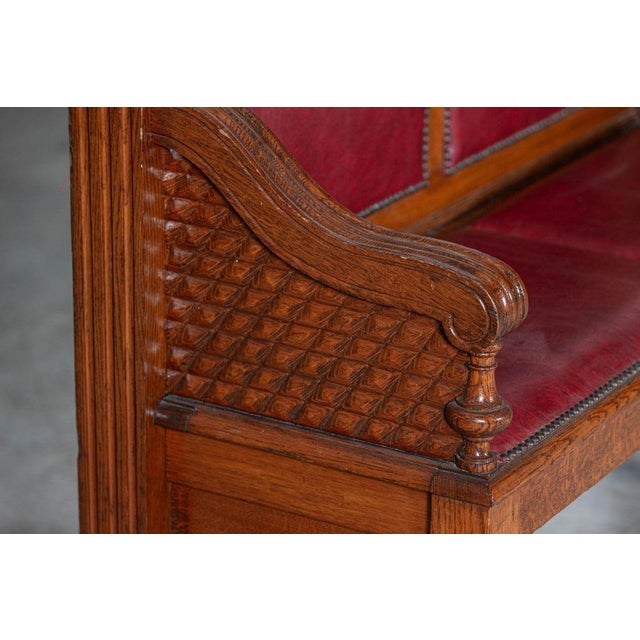 Wood Antique French Waiting Bench in Oak, 1880 For Sale - Image 7 of 18