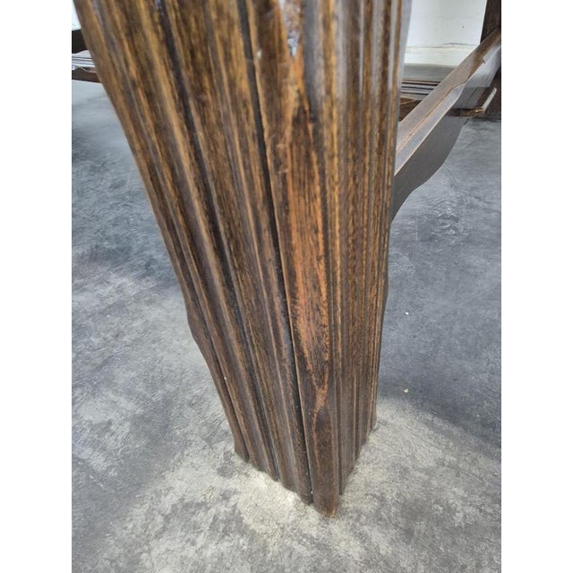 Wood Extendable Monastery Table in Oak with Versailles Parquet Top For Sale - Image 7 of 9