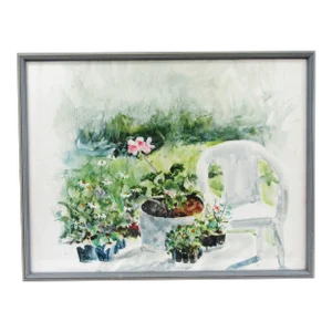 Vintage Original E. G. Bengert Watercolor Painting of Garden Area