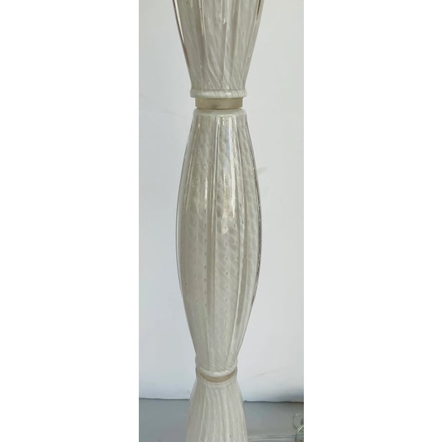 Stylish Modern Curvaceous White Art Glass Buffet Lamp, white marble base, white fabric shade, showroom floor sample