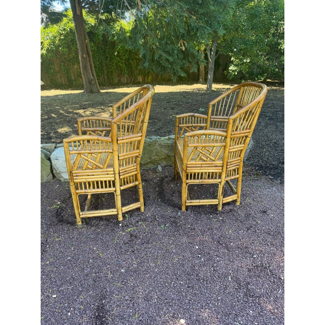 Transitional Pair of Vintage Brighton Pavilion Bamboo & Cane Chairs For Sale - Image 3 of 5