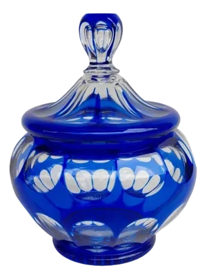 Blue Double-Layer Crystal Sugar Bowl, 1930s