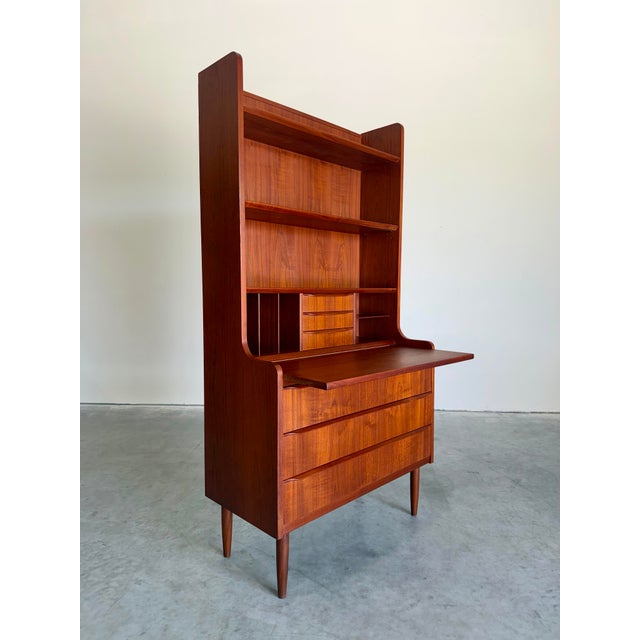 1960s Mid Century Danish Teak Secretary Desk Bookcase For Sale - Image 5 of 11