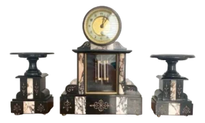 Antique Victorian Block Marble Clock, 1860, Set of 3