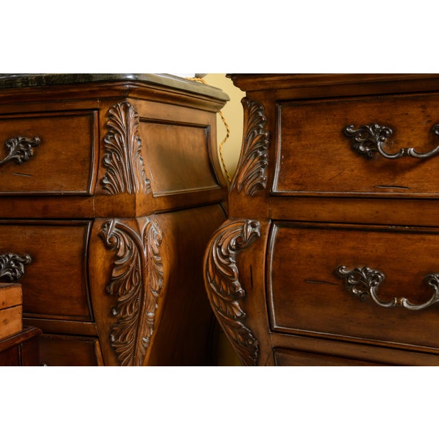 1990s Simulated Black Marble Top Chests-Three Drawer Bombe Style-Pair For Sale - Image 4 of 11