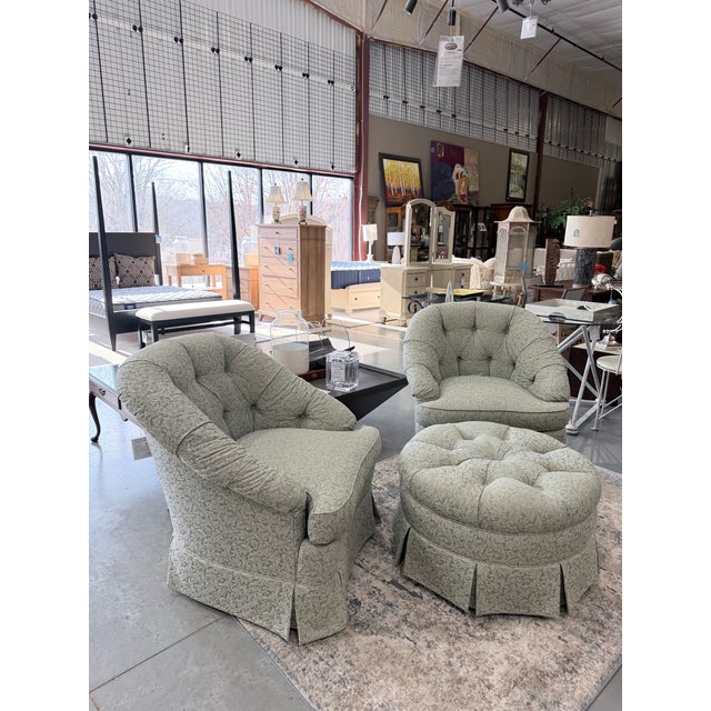 A refined American seating group by Beachley, established in 1887 and known for exceptional custom upholstery. This pair...