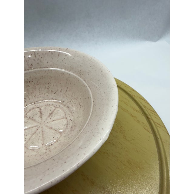 Vintage Mid-Century Modern Yellow & Speckled Ceramic Lazy Susan Hostess Snack Set With Wooden Base - 6 pcs For Sale - Image 10 of 10