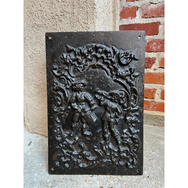 Antique English Fireback Cast Iron Hearth Panel Kitchen Backsplash Floral Music C1880 For Sale - Image 13 of 13