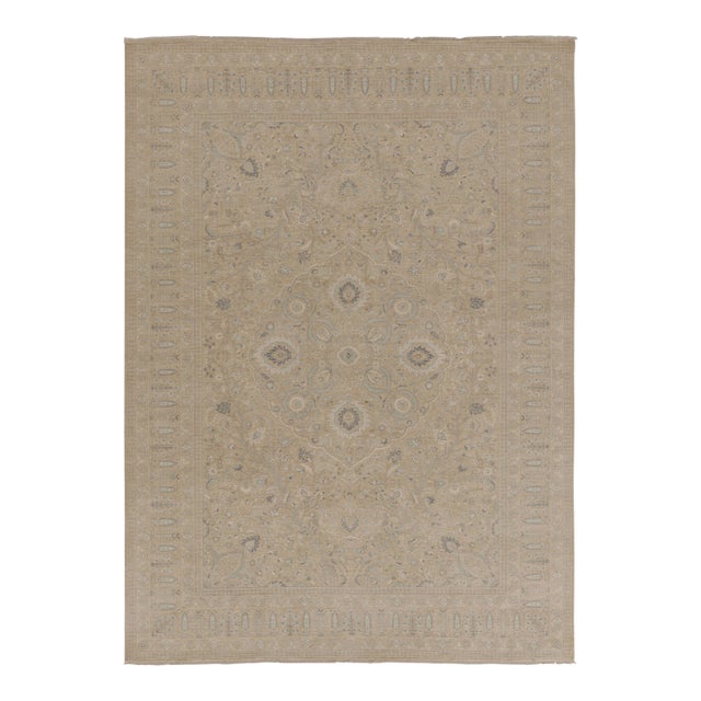 Rug & Kilim’s Oushak-Inspired Rug, Creamy Beige With Blue Floral Patterns For Sale