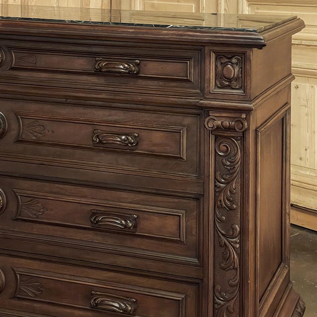 Antique Italian Renaissance Revival Walnut Nero Portoro Marble Top Commode For Sale - Image 16 of 18
