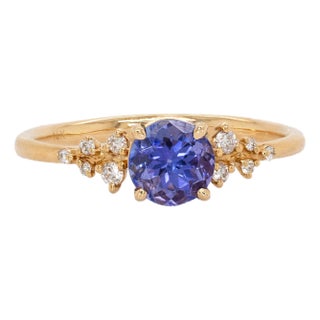 Tanzanite Ring With Natural Diamonds in 14k Solid Gold | Round 5.6mm, Size 6.75 For Sale