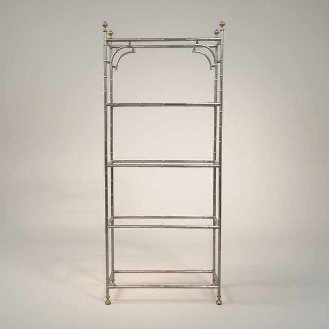 Chrome 1970s Regency Style Chrome & Brass Faux Bamboo Etageres Shelves Bookcases - Pair For Sale - Image 8 of 8
