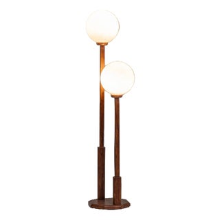 Vintage Floor Lamp in Wood and Opal Glass, 1970s For Sale