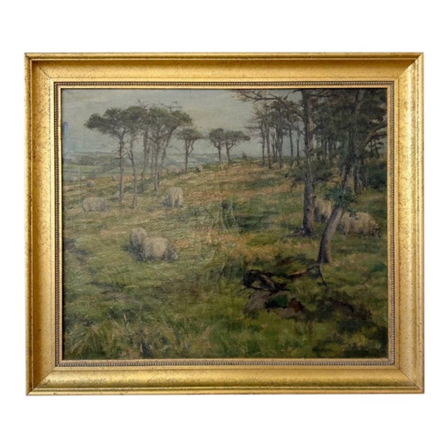 Antique 1800s Pastoral Landscape - Signed Oil on Canvas For Sale
