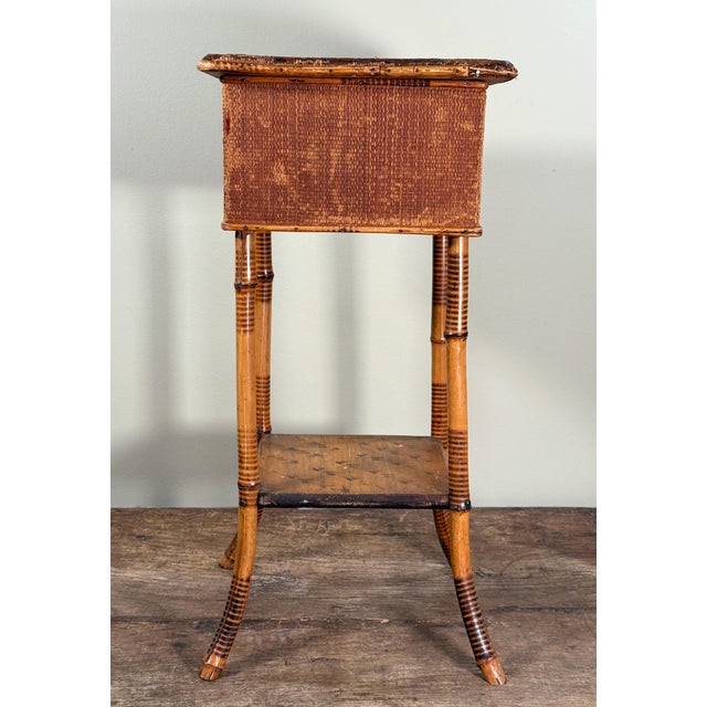 Traditional Antique Bamboo Sewing or Storage Stand With Lift Top Woven Case For Sale - Image 3 of 11