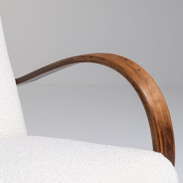 20th Century Czech Republic Warm Ivory Boucle Bentwood-Arm Lounge Chair For Sale In Greensboro - Image 6 of 11