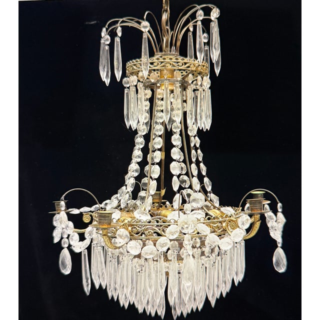 Metal Chandelier in Brass and Crystal, 1900 For Sale - Image 7 of 7
