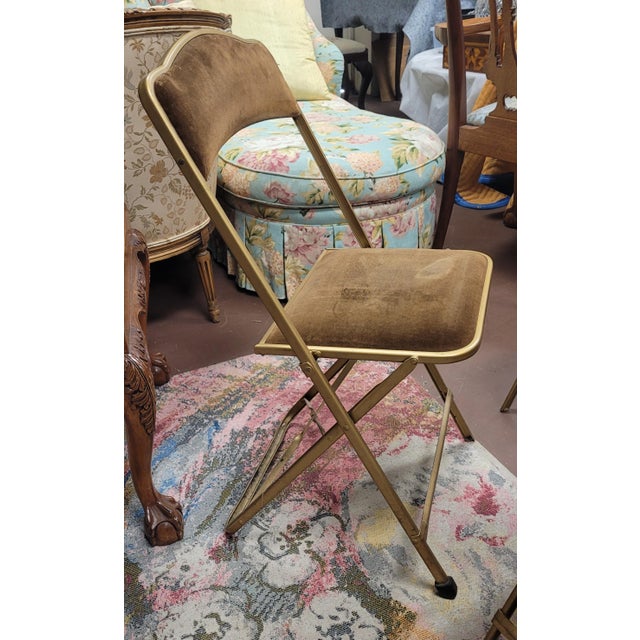 1950s Set 8 Mid Century Velveteen Folding Chairs For Sale - Image 4 of 10