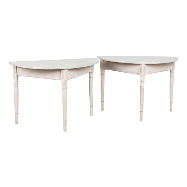 Pair of 19th Century Swedish Demi Lune Side Table Consoles For Sale