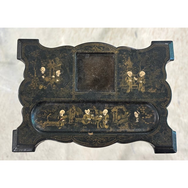 Antique 19th Century Black Lacquer Chinoiserie Inkstand With Cut Glass Inkwell For Sale In Little Rock - Image 6 of 18